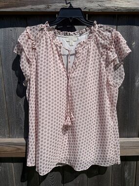 Tamara H. Pink Printed Ruffle Tie-Front Blouse
